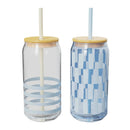 20 fl oz Glass Tumblers with Lid and Straw - Lake Striped