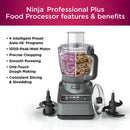 Ninja Professional 850W 9-Cup Food Processor - BN601: Stainless Steel, 3 Speeds, Mix, Chop, Slice, Shred, Puree, Dishwasher Safe