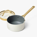 1.5qt Nonstick Ceramic Coated Aluminum Sauce Pan - Cream