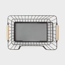 Metal Stackable Wire Pantry Basket with Rubber Wood Handle Black