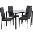 Modern 5-Piece Dining Set - Black Glass Table with 4 Upholstered Faux Leather Chairs