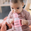 Milestones Narrow Sippy Straw Bottle, Spill-Proof with 100% Silicone Handles, Gray/Pink, 6m