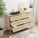 Rattan 6 Drawers Dresser - Natural Wood / Oak