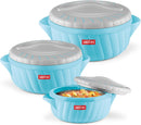 Milton Flora Regular Set Insulated Inner Steel Casserole for Roti 3Pc (750ml 1.25L & 2.1L) Hot Box for Kitchen, Hot Pot with Lid, Chapati Box, Roti Casserole, Serving Boxes, Hotcase, Cyan Blue