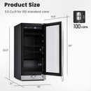 15 Inch 100 Can Built-in Freestanding Beverage Cooler Refrigerator With Adjustable Temperature and Shelf-Silver