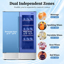 2-in-1 Beverage and Wine Cooler With Independent Temperature Control and LED Lights-Silver