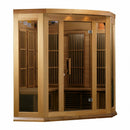 Golden Designs Sauna: Maxxus "Chaumont Edition" 3 Person Corner Near Zero EMF FAR Infrared Carbon - Canadian Red Cedar - MK-K356-01-ZF CED