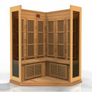 Golden Designs Sauna: Maxxus "Chaumont Edition" 3 Person Corner Near Zero EMF FAR Infrared Carbon - Canadian Red Cedar - MK-K356-01-ZF CED