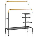 Rolling Double Rods Garment Rack With Height Adjustable Hanging Bars-Golden
