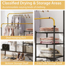 Rolling Double Rods Garment Rack With Height Adjustable Hanging Bars-Golden