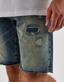 Grindhouse Distressed Patches Denim Shorts