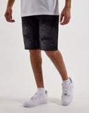 Grindhouse Washed Distressed Repaired Splatter Denim Shorts