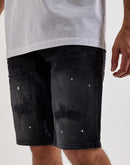 Grindhouse Washed Distressed Repaired Splatter Denim Shorts