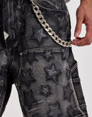 Guapi PU Stars Chain Denim Shorts