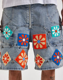 Guapi Crochet Flowers Denim Shorts