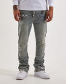 Guapi Stacked Distressed Cross Rhinestone Denim Jeans