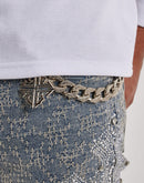 Guapi Stacked Distressed Cross Rhinestone Denim Jeans