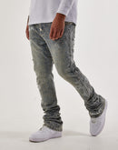 Guapi Stacked Distressed Cross Rhinestone Denim Jeans