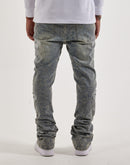 Guapi Stacked Distressed Cross Rhinestone Denim Jeans