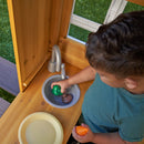 Modern Outdoor Wooden Playhouse With Picnic Table, Mailbox and Outdoor Grill - Natural