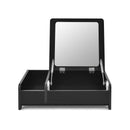 Compact Bay Window Makeup Dressing Table With Flip-Top Mirror-Black