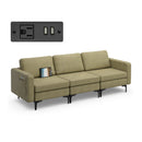 Convertible Leather Sofa Couch With Magazine Pockets 3-Seat With 2 USB Port-Green