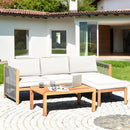 3 Pieces Patio Acacia Wood Sofa Furniture Set With Nylon Rope Armrest-White