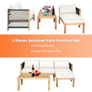 3 Pieces Patio Acacia Wood Sofa Furniture Set With Nylon Rope Armrest-White