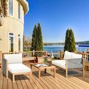 3 Pieces Patio Acacia Wood Sofa Furniture Set With Nylon Rope Armrest-White