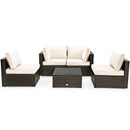 5 Pieces Cushioned Patio Rattan Furniture Set With Glass Table-White