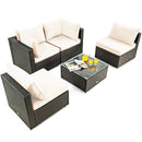 5 Pieces Cushioned Patio Rattan Furniture Set With Glass Table-White