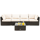 5 Pieces Cushioned Patio Rattan Furniture Set With Glass Table-White