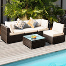 5 Pieces Cushioned Patio Rattan Furniture Set With Glass Table-White
