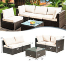 5 Pieces Cushioned Patio Rattan Furniture Set With Glass Table-White