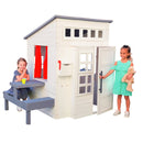 Modern Outdoor Wooden Playhouse With Picnic Table, Mailbox & Outdoor Grill - White