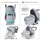 Folding Aluminum Infant Reversible Stroller With Diaper Bag-Gray