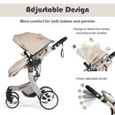 Folding Aluminum Infant Reversible Stroller With Diaper Bag-Beige