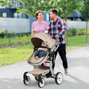 Folding Aluminum Infant Reversible Stroller With Diaper Bag-Beige