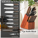 15 Pieces Stainless Steel Knife Block Set With Ergonomic Handle