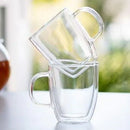 Double Wall Thermo-Glass Coffee Mug Set - Clear