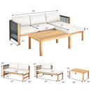 3 Pieces Patio Acacia Wood Sofa Furniture Set With Nylon Rope Armrest-White