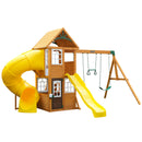 Castlewood Wooden Swing Set / Playset With Clubhouse, Mailbox, Slide and Play Kitchen - Yellow