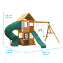Serpentine Falls Wooden Swing Set / Playset With Clubhouse, Mailbox, Slide and Play Kitchen - Green