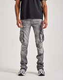 Jordan Craig Stacked Flare Distressed Cargo Denim Jeans