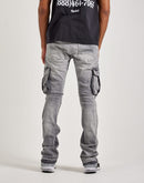 Jordan Craig Stacked Flare Distressed Cargo Denim Jeans