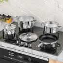 7-Piece Stainless Steel Cookware Set With Tempered Glass Lid-Silver