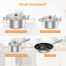 7-Piece Stainless Steel Cookware Set With Tempered Glass Lid-Silver
