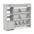 4-Tier Kids Bookshelf and Toy Storage Rack With 8 Toy Organizer Bins-Grey