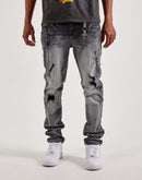 Kilogram Stacked Cross Chain Rivet Distressed Denim Jeans