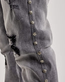 Kilogram Stacked Cross Chain Rivet Distressed Denim Jeans